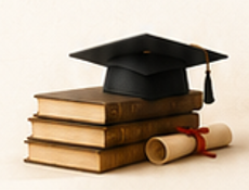 Graduation cap, books and certificate representing career success
