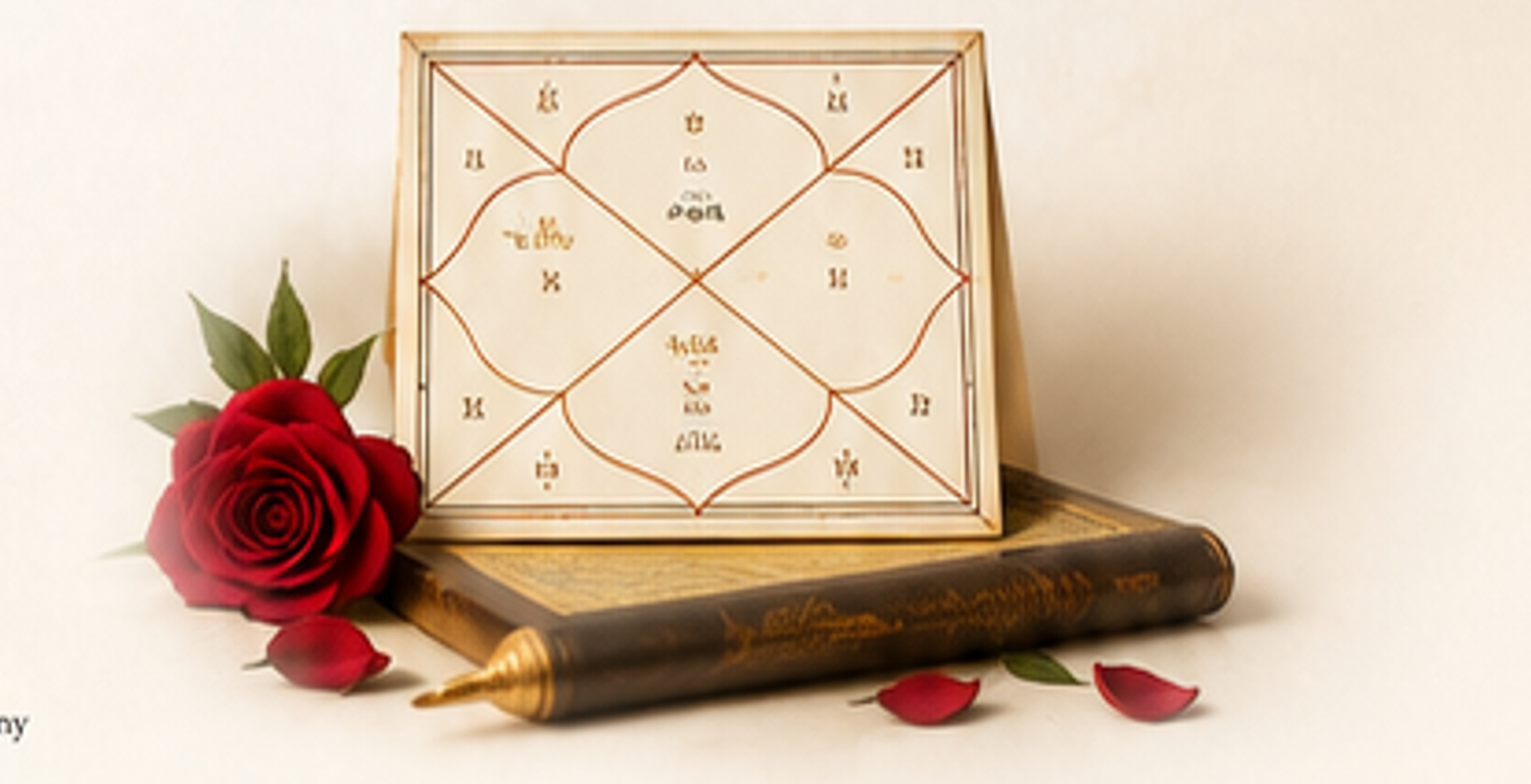 Vedic marriage compatibility birth chart with rose and traditional books
