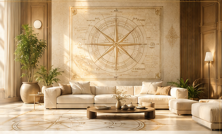 Vastu inspired living room with directional compass